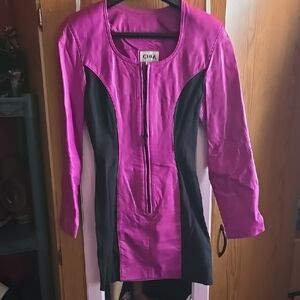 Chic Pink and Black Long Sleeve Dress